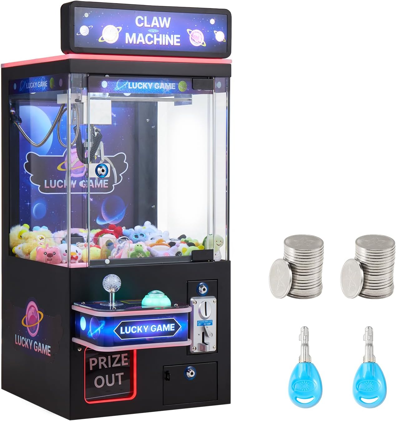 Claw Crane Machine - เครื่องเครนจับของ VEVOR, เครื่องเกมอาร์เคดขนาดกลางพร้อมแสงและเสียง, กรงเล็บเหล็กปรับได้, เครื่องจับของเล่นและขนมที่แม่นยำ
