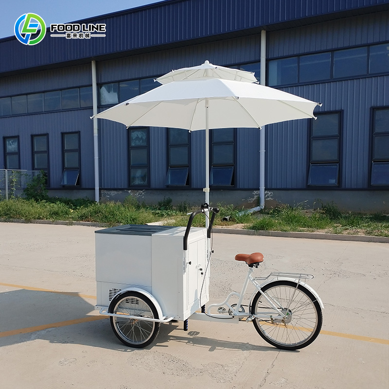 Hot Dog Vending Cart - รถขายไอศกรีมไฟฟ้าแบบปรับแต่งได้สำหรับใช้งานกลางแจ้ง พร้อมพื้นที่เก็บของขนาดใหญ่ รถสามล้อแช่แข็งเคลื่อนที่ รถเข็นส่งอาหารสำหรับขาย