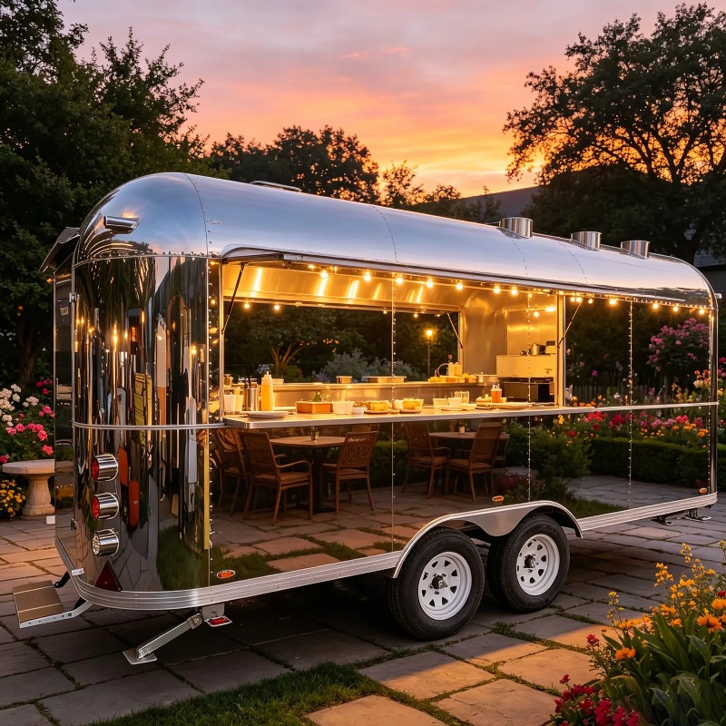 Hot Dog Vending Cart - รถขายอาหารเคลื่อนที่พร้อมอุปกรณ์ครบครันสำหรับขาย รถพ่วงขายอาหารเชิงพาณิชย์ ทำจากสแตนเลส ทนทานต่อการเกิดสนิม เหมาะสำหรับงานเทศกาลและขายริมถนน